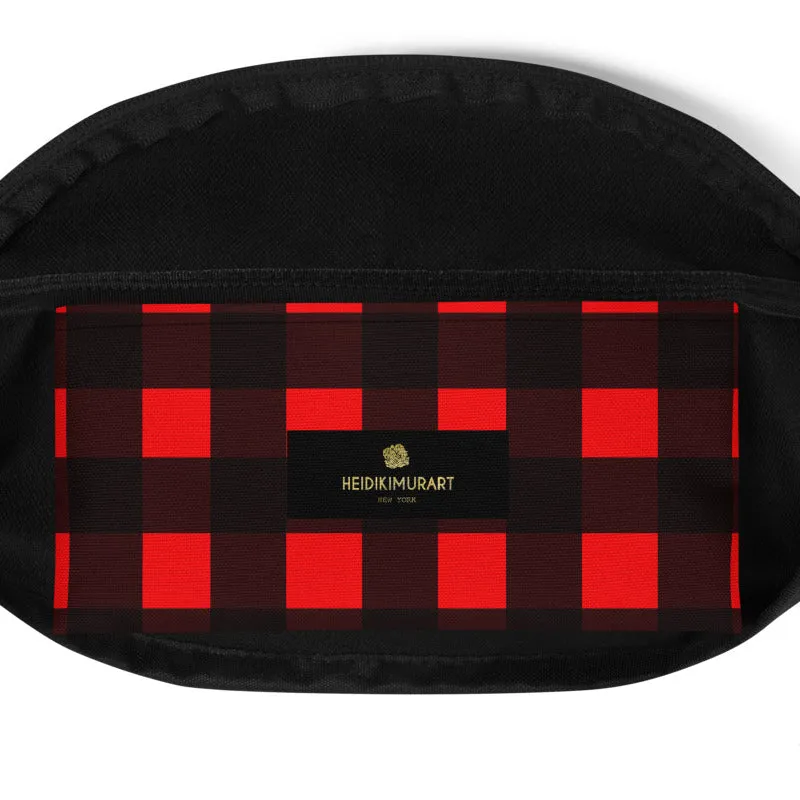 Red Buffalo Fanny Pack, Plaid Print Canadian Style Belt Bag Fanny Pack Belt Waist Bag- Made in USA/EU