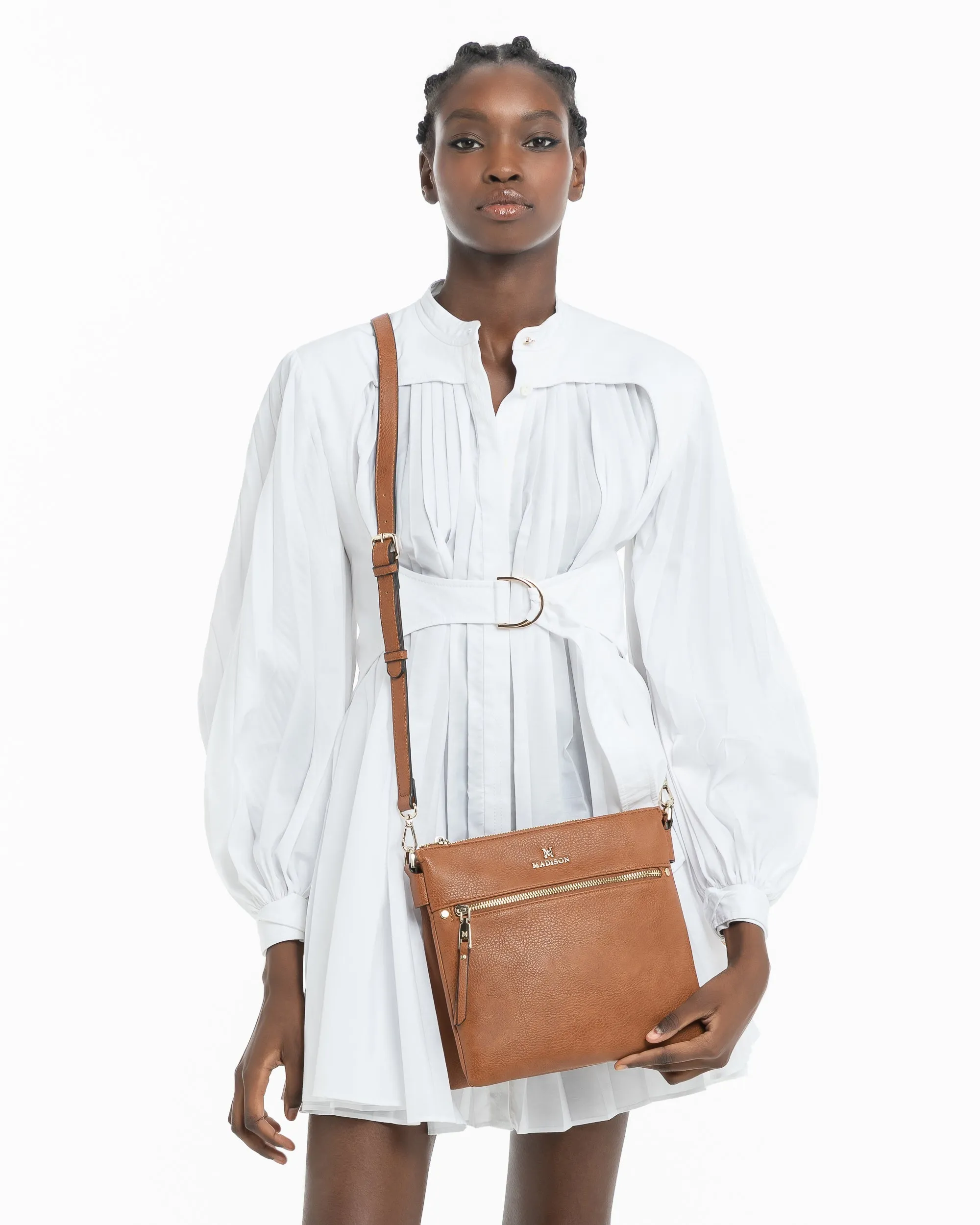 Renee Zip Top 2 Compartment Crossbody Bag   Stripe Bag Strap