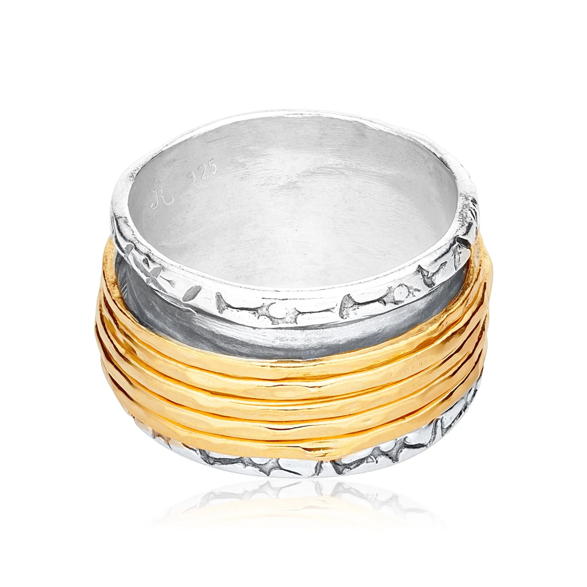 Sterling Silver and Gold Hammered Spinner Ring
