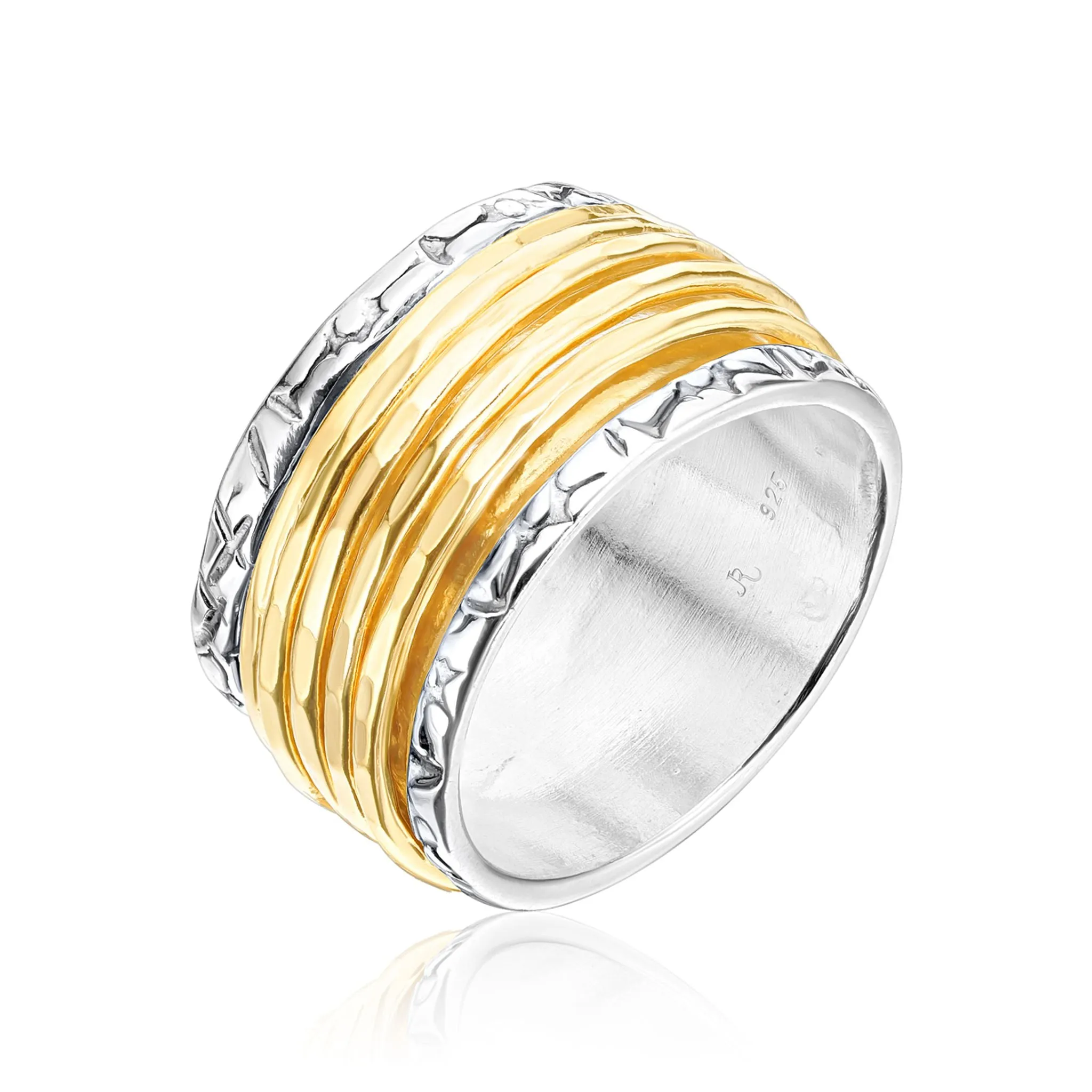 Sterling Silver and Gold Hammered Spinner Ring