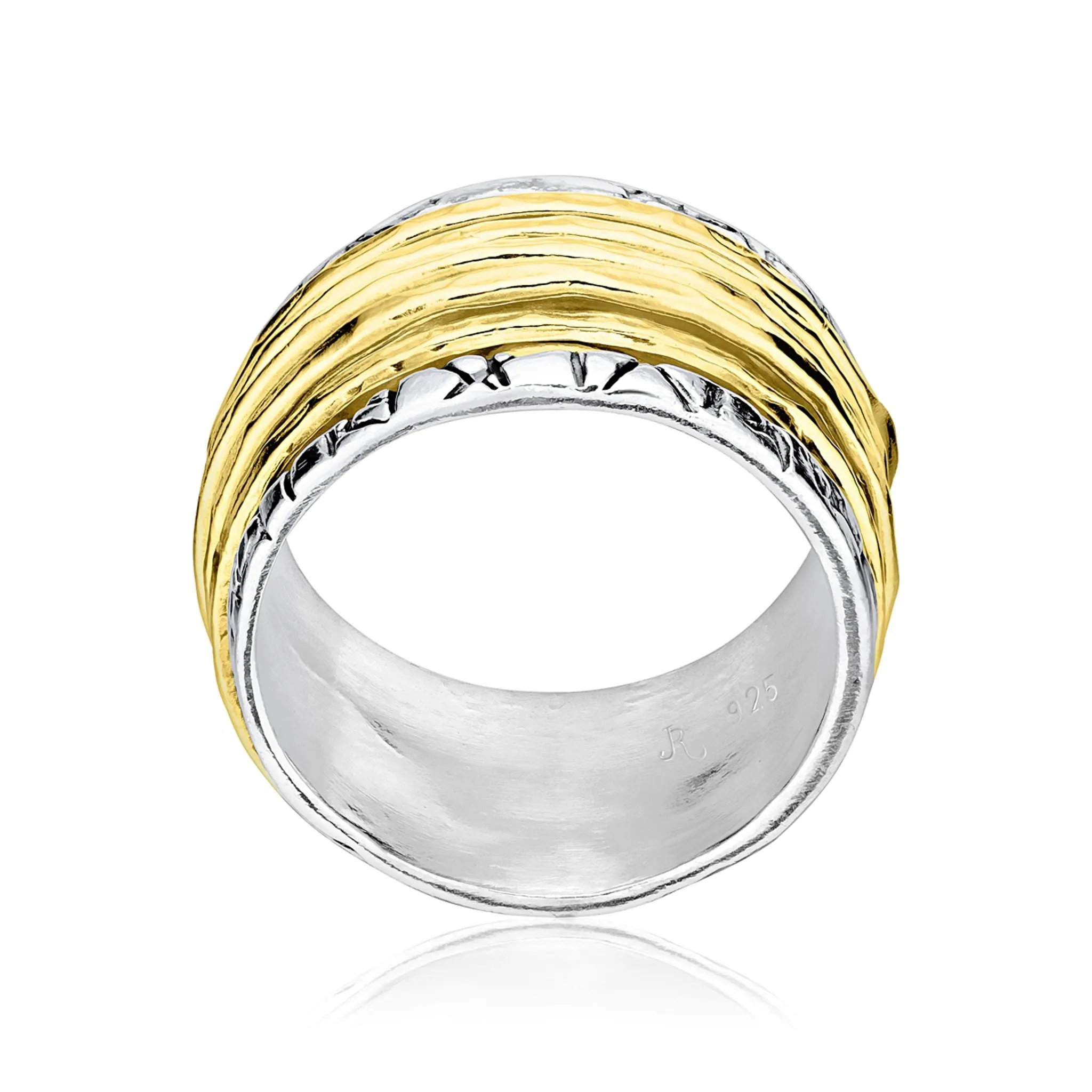 Sterling Silver and Gold Hammered Spinner Ring