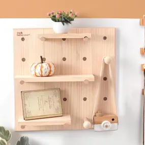 The Better Home Pinewood Pegboard Wall Organizer(16 * 16inch) Wooden Shelf for Wall | Wall Shelf for Living Room, Office, Bedroom | Wall Hanging Shelf | Wooden Key Holder for Wall | Storage Organizer