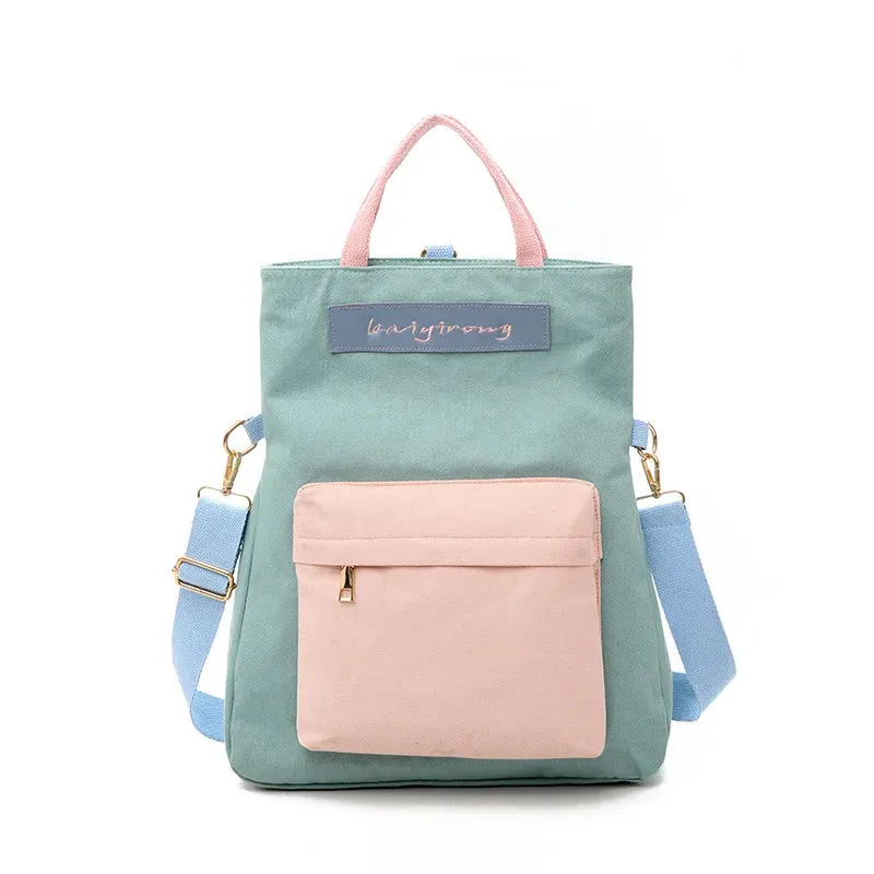 UAKISS  -  Multi Purpose Canvas Bag College Style Shoulder Messenger Bags Simple Color Matching Large Capacity Handbag Portable Tote