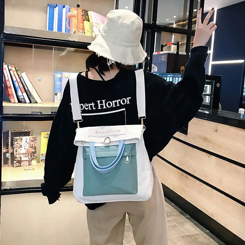 UAKISS  -  Multi Purpose Canvas Bag College Style Shoulder Messenger Bags Simple Color Matching Large Capacity Handbag Portable Tote