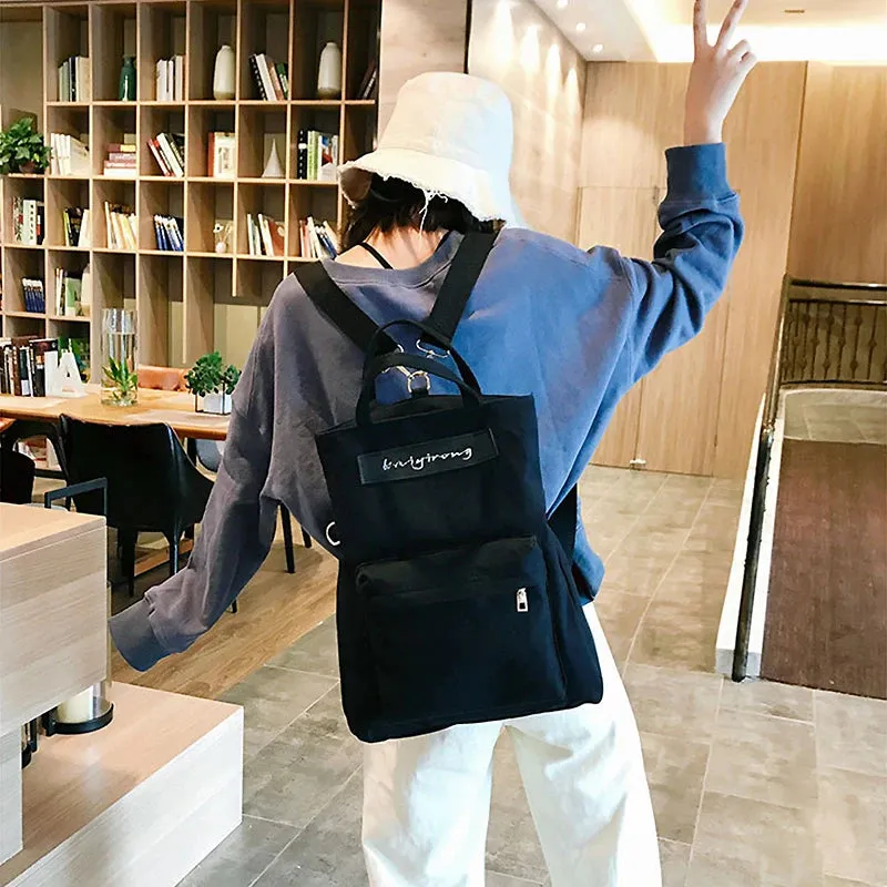 UAKISS  -  Multi Purpose Canvas Bag College Style Shoulder Messenger Bags Simple Color Matching Large Capacity Handbag Portable Tote