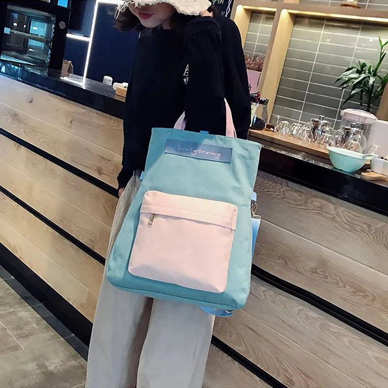 UAKISS  -  Multi Purpose Canvas Bag College Style Shoulder Messenger Bags Simple Color Matching Large Capacity Handbag Portable Tote
