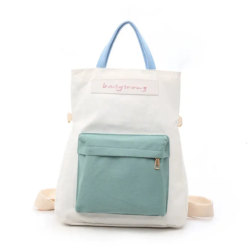 UAKISS  -  Multi Purpose Canvas Bag College Style Shoulder Messenger Bags Simple Color Matching Large Capacity Handbag Portable Tote
