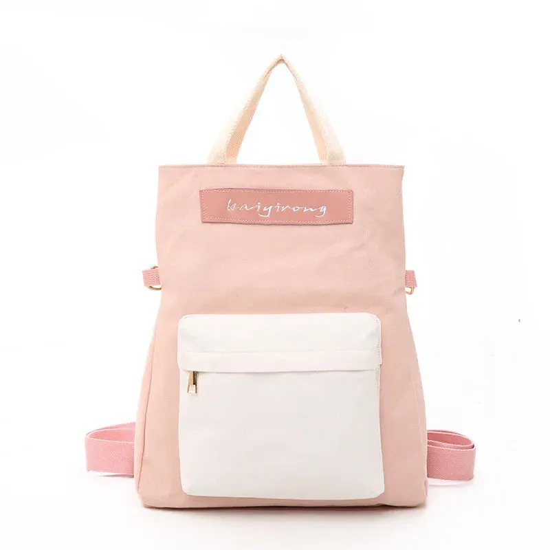 UAKISS  -  Multi Purpose Canvas Bag College Style Shoulder Messenger Bags Simple Color Matching Large Capacity Handbag Portable Tote