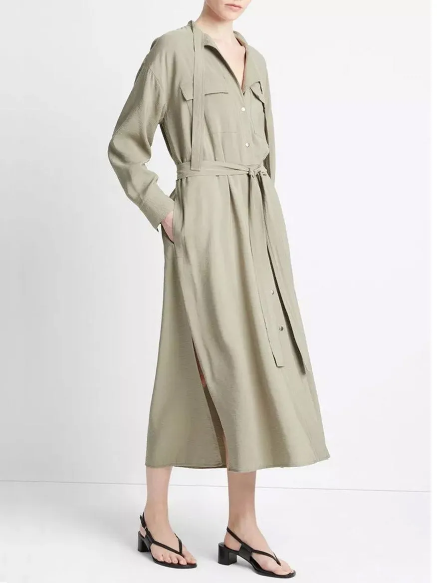 Vince Soft Utility Shirt Dress in Sea Fern