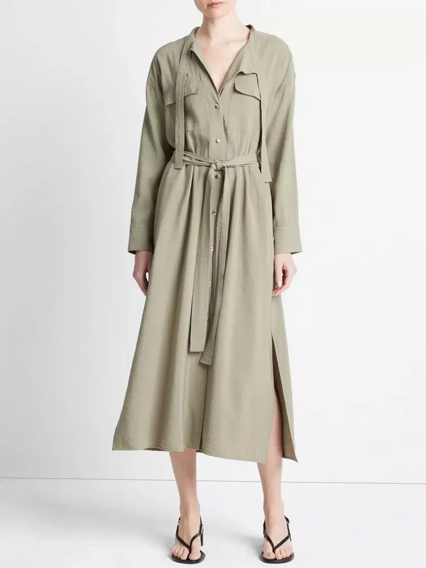 Vince Soft Utility Shirt Dress in Sea Fern