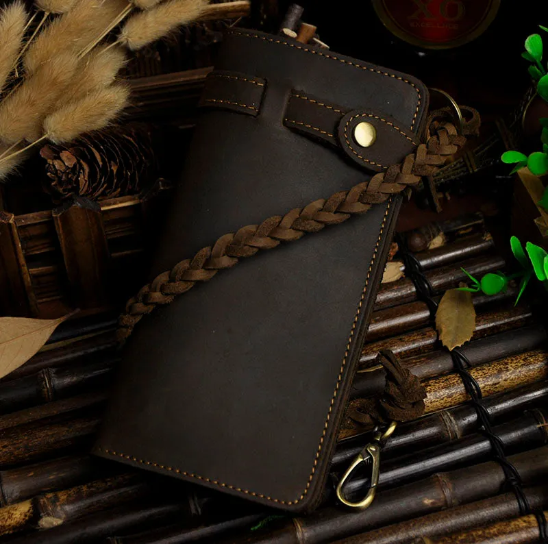WESTAL   Retro Handmade Crazy Horse Genuine Leather Men's Long Wallet