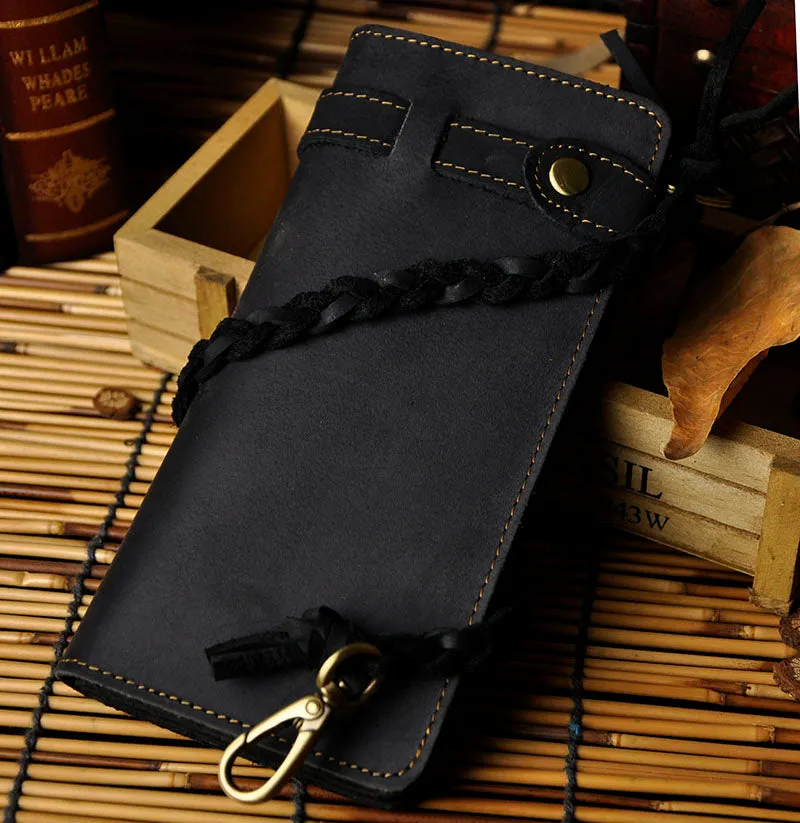 WESTAL   Retro Handmade Crazy Horse Genuine Leather Men's Long Wallet