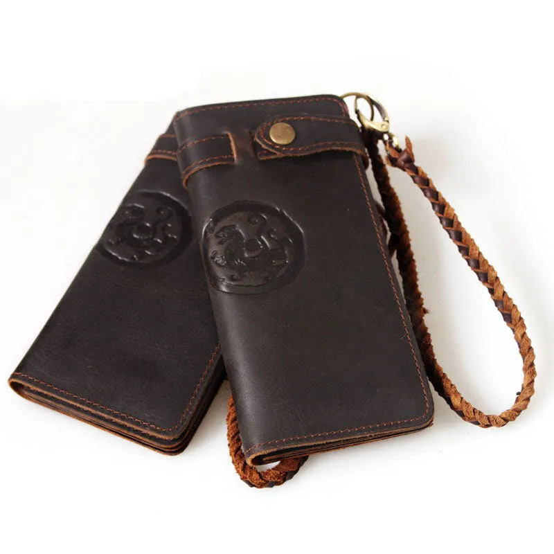 WESTAL   Retro Handmade Crazy Horse Genuine Leather Men's Long Wallet