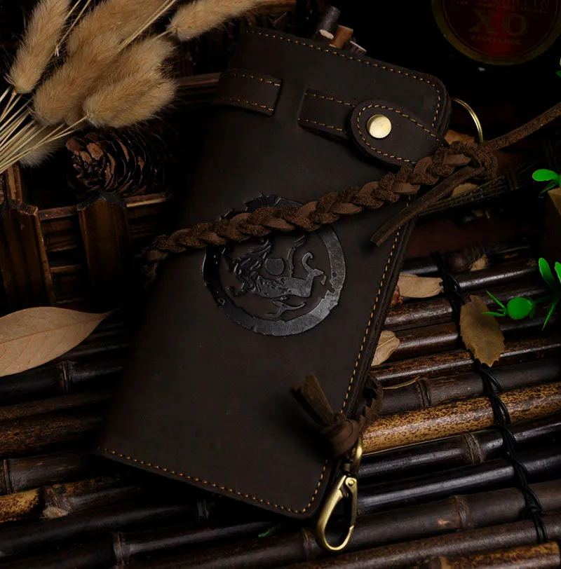 WESTAL   Retro Handmade Crazy Horse Genuine Leather Men's Long Wallet