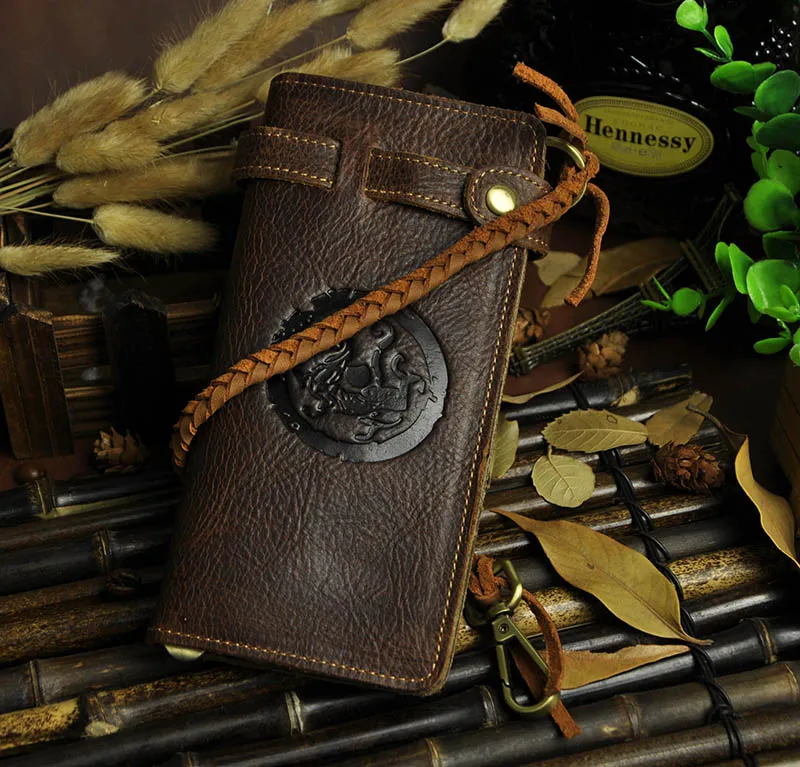 WESTAL   Retro Handmade Crazy Horse Genuine Leather Men's Long Wallet