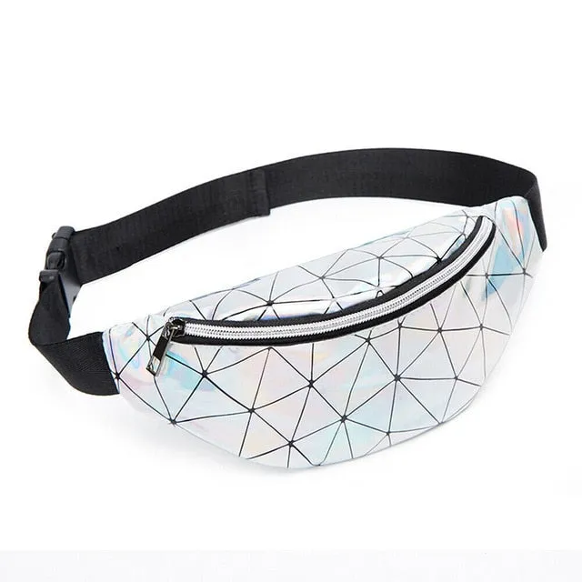 Women's fashion Waist Packs personalized rock and roll color PU leather flashing lattice belt bag nerka fanny pack