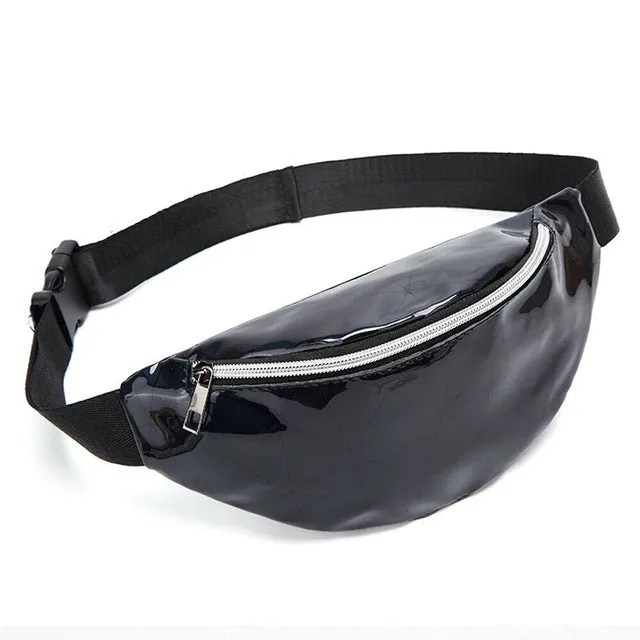 Women's fashion Waist Packs personalized rock and roll color PU leather flashing lattice belt bag nerka fanny pack