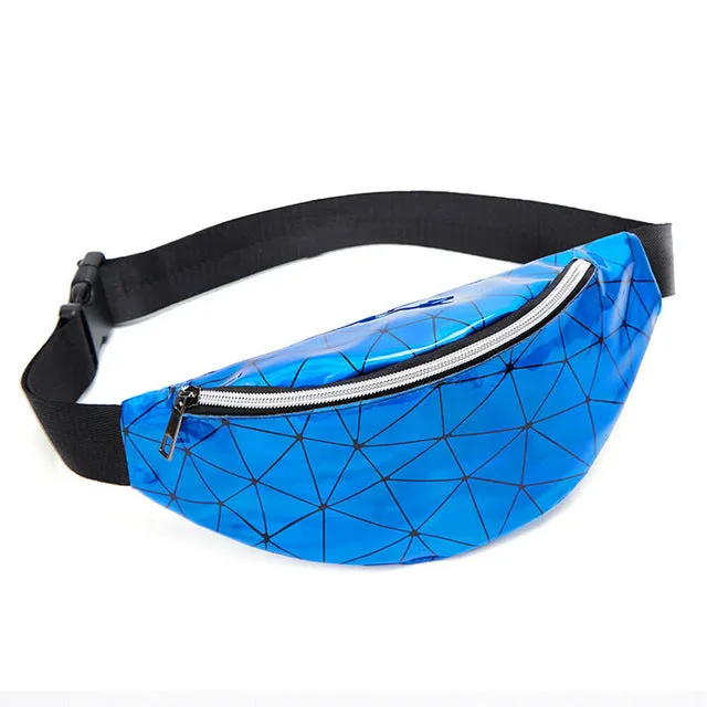 Women's fashion Waist Packs personalized rock and roll color PU leather flashing lattice belt bag nerka fanny pack