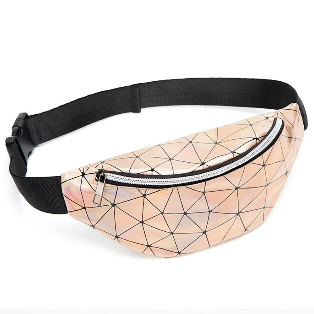 Women's fashion Waist Packs personalized rock and roll color PU leather flashing lattice belt bag nerka fanny pack