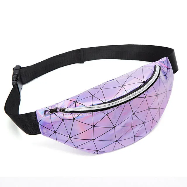 Women's fashion Waist Packs personalized rock and roll color PU leather flashing lattice belt bag nerka fanny pack