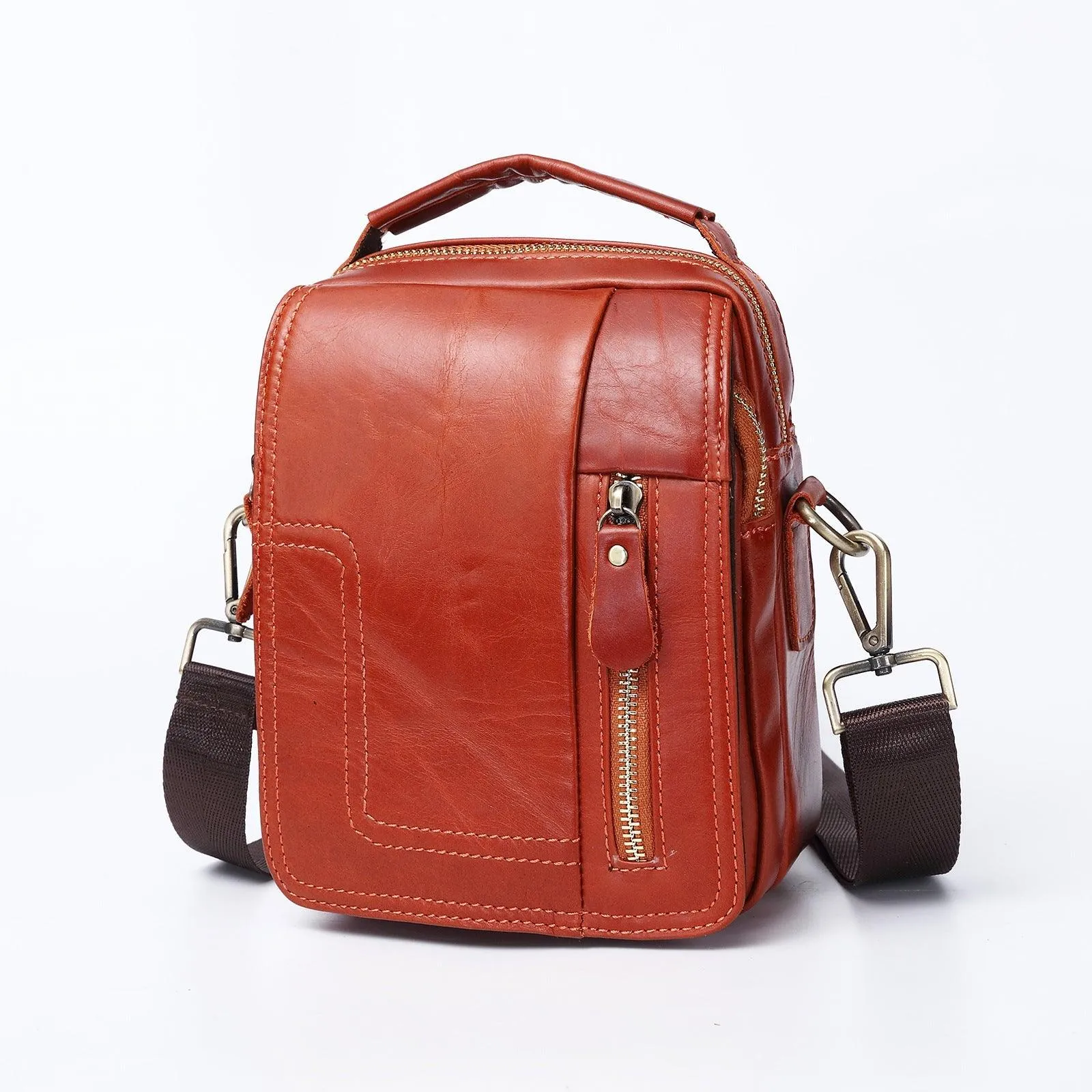 Woosir Vintage Red-Brown Leather Messenger Bag for Men