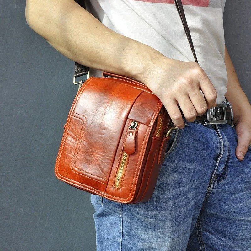 Woosir Vintage Red-Brown Leather Messenger Bag for Men