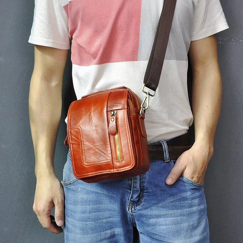 Woosir Vintage Red-Brown Leather Messenger Bag for Men
