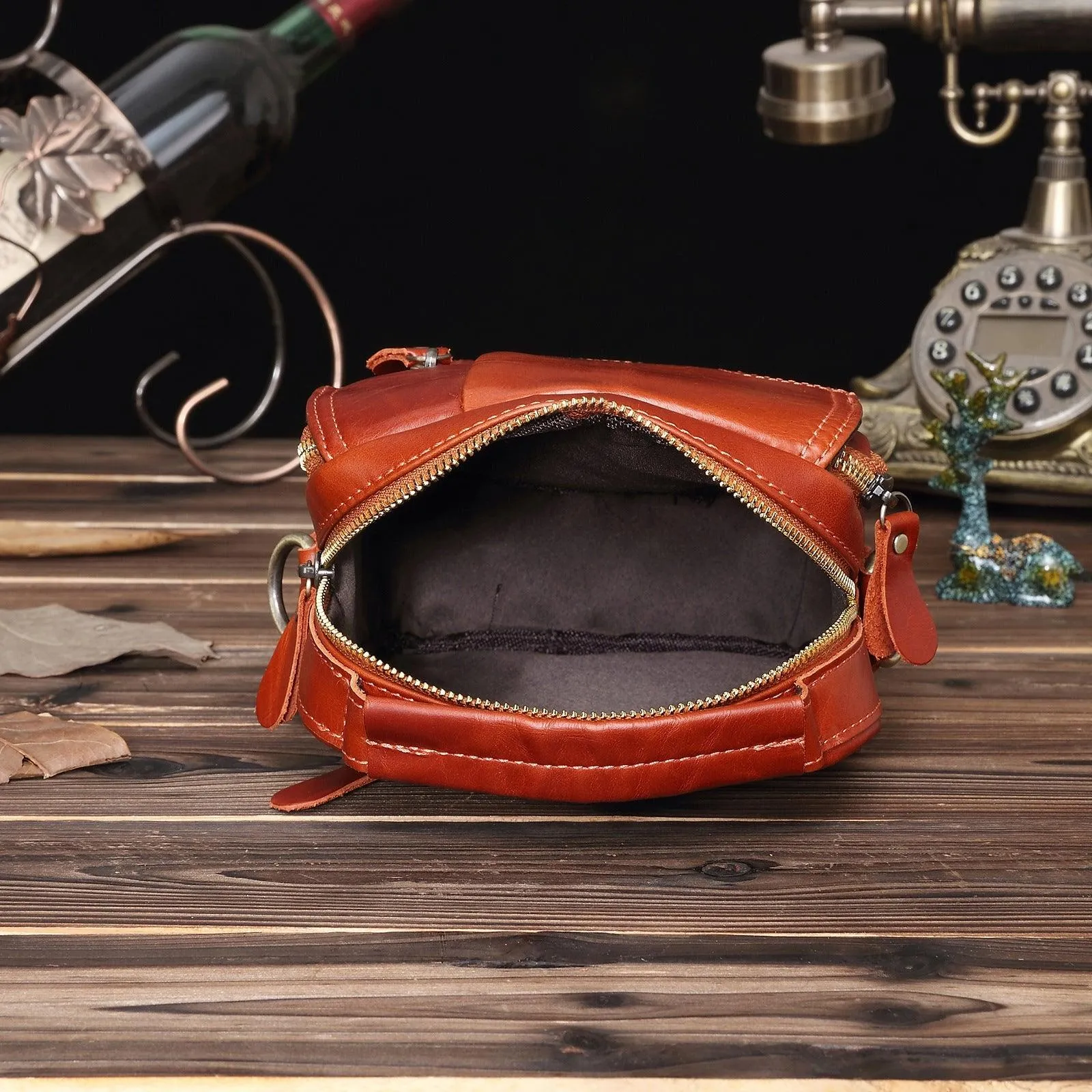 Woosir Vintage Red-Brown Leather Messenger Bag for Men
