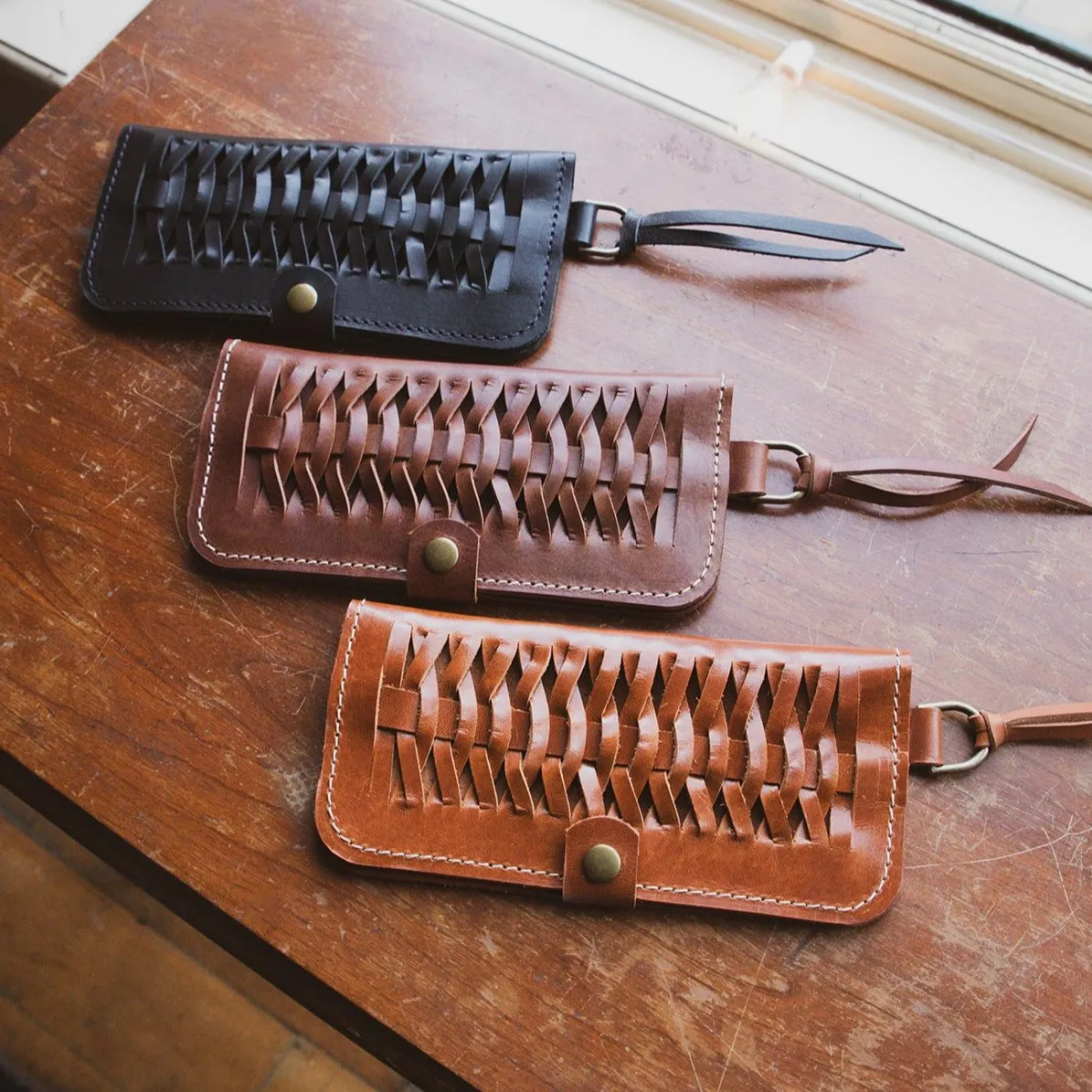 Woven Leather Fishtail Wallet - USA Made