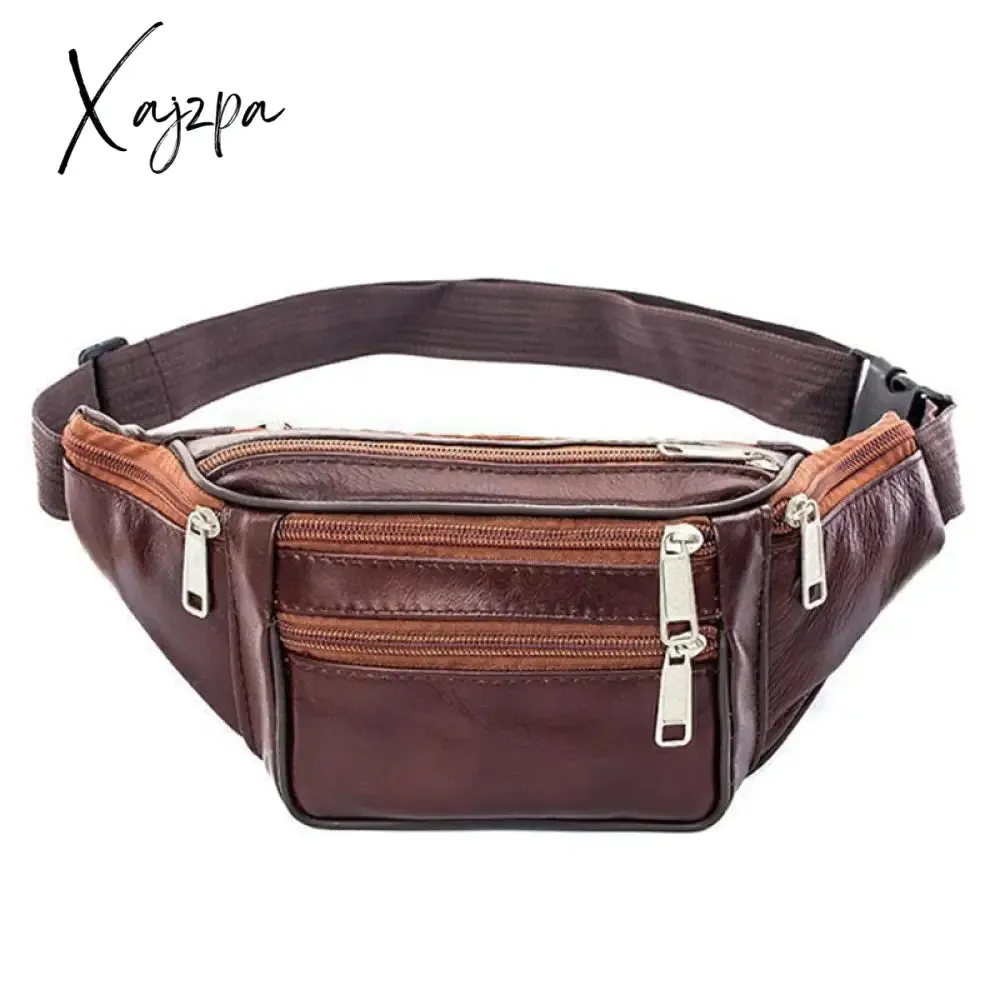 Xajzpa - Brand Fashion Men Genuine Leather Waist Packs Men Organizer Travel Waist Pack Necessity Waist belt Mobile Phone Bag