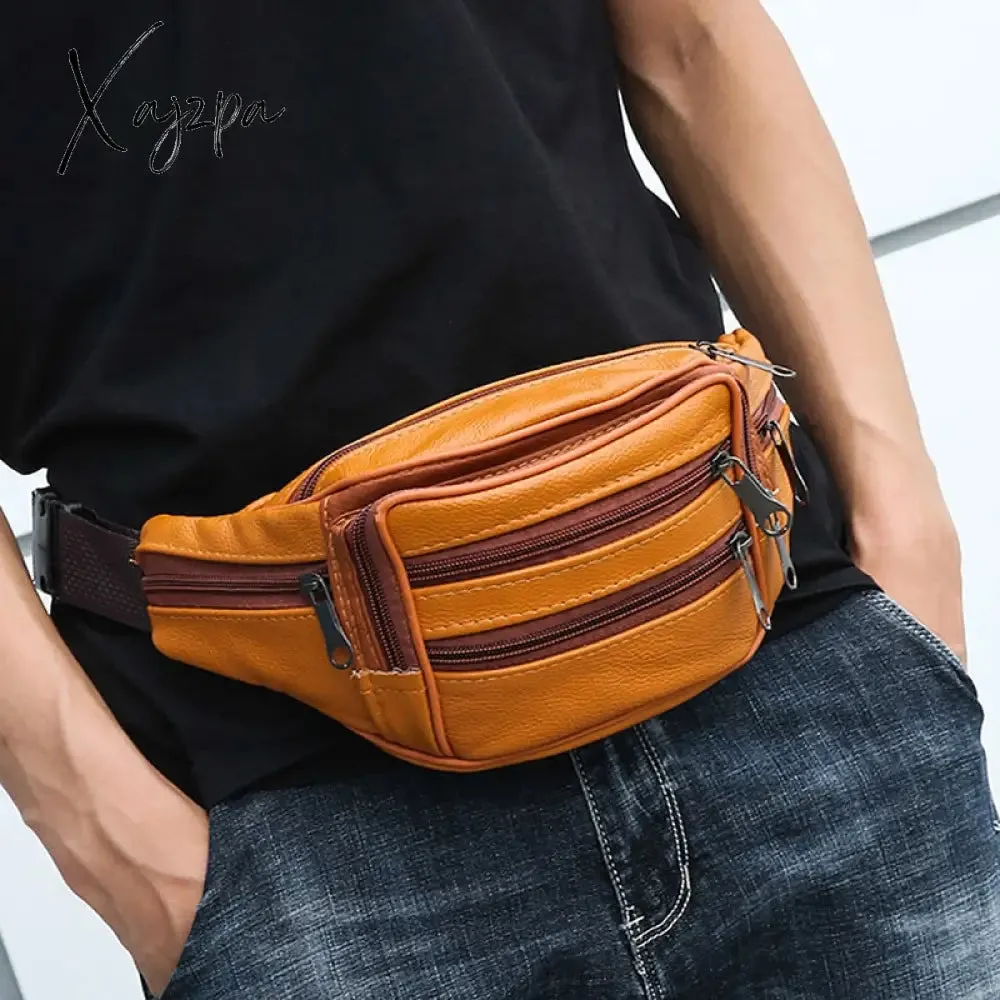 Xajzpa - Brand Fashion Men Genuine Leather Waist Packs Men Organizer Travel Waist Pack Necessity Waist belt Mobile Phone Bag