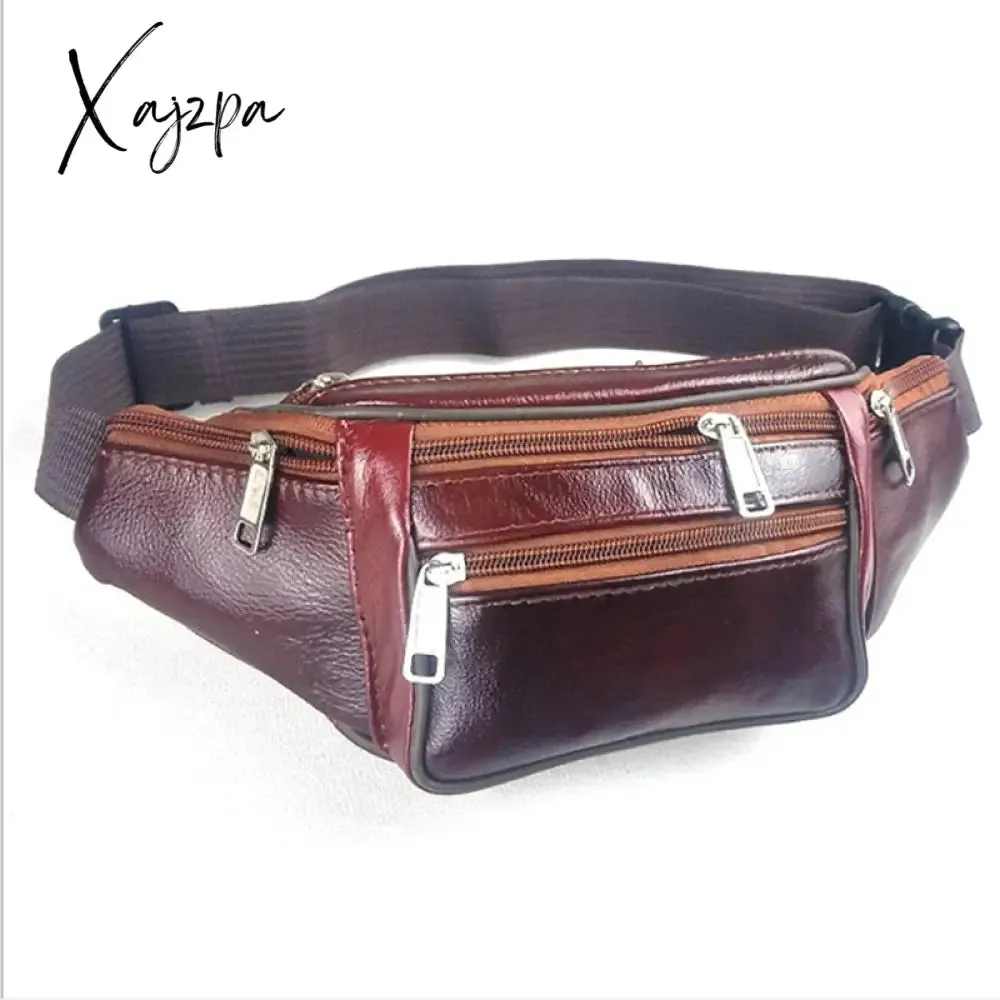 Xajzpa - Brand Fashion Men Genuine Leather Waist Packs Men Organizer Travel Waist Pack Necessity Waist belt Mobile Phone Bag