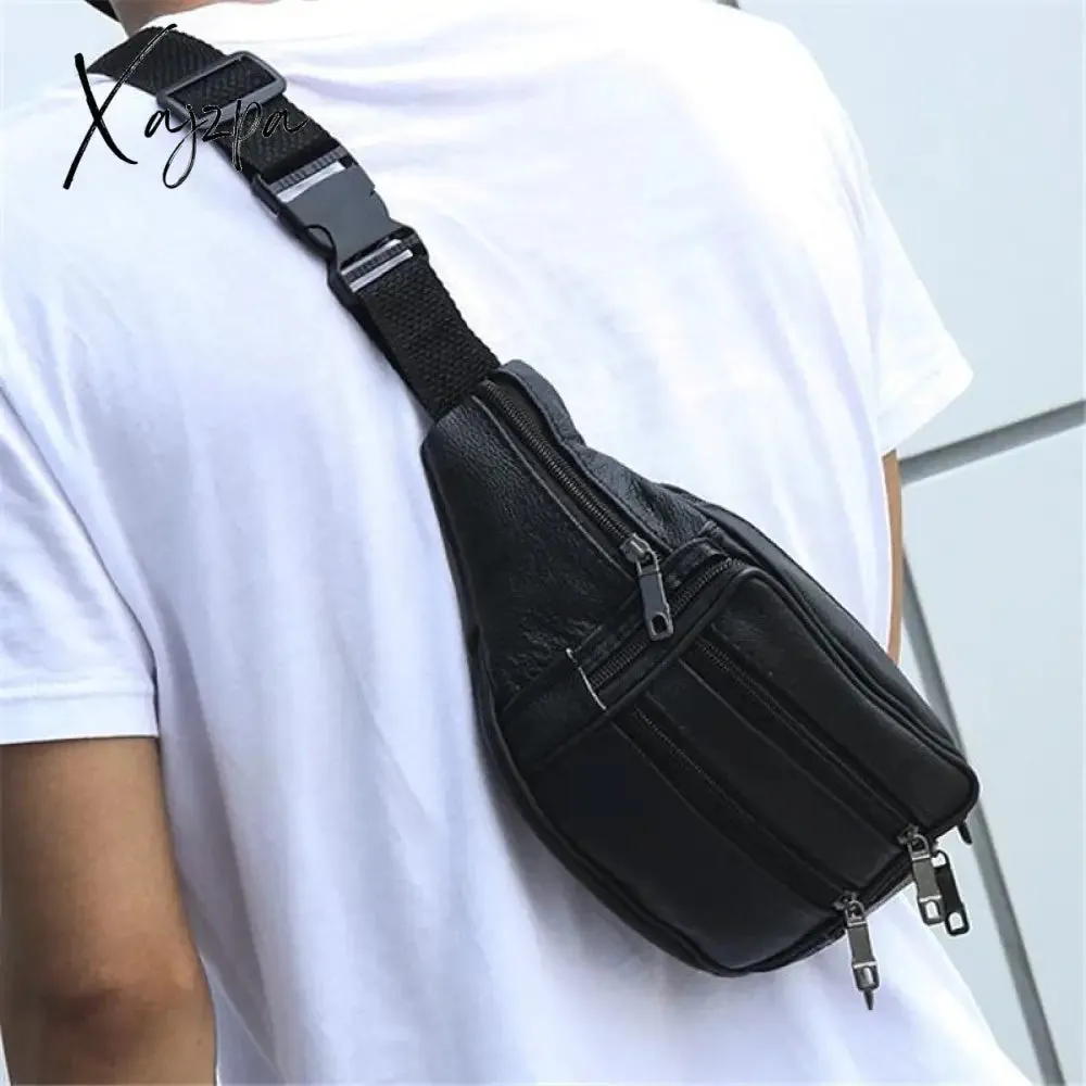 Xajzpa - Brand Fashion Men Genuine Leather Waist Packs Men Organizer Travel Waist Pack Necessity Waist belt Mobile Phone Bag