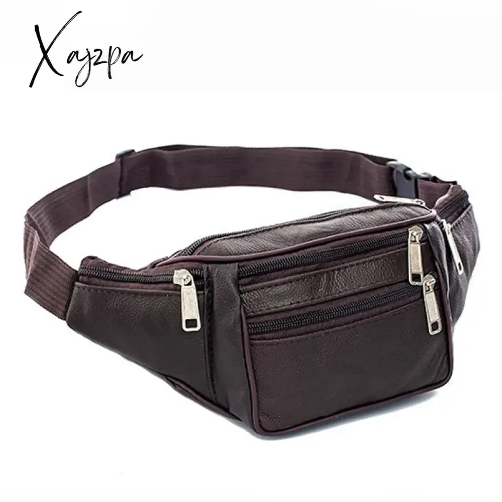 Xajzpa - Brand Fashion Men Genuine Leather Waist Packs Men Organizer Travel Waist Pack Necessity Waist belt Mobile Phone Bag