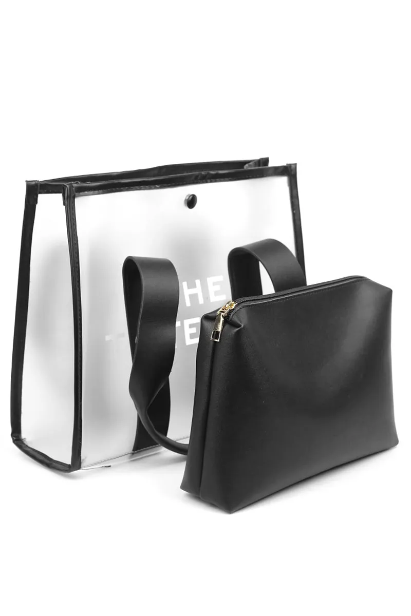 Zenana Black Transparent The Tote Bag & Pouch Set
