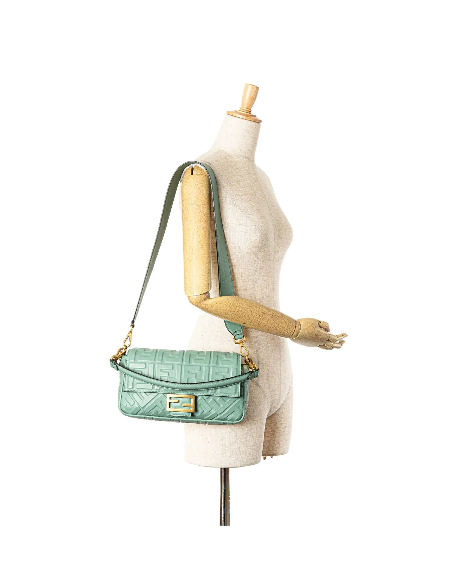 Zucca Embossed Leather Baguette Satchel with Detachable Strap and Interior Zip Pocket