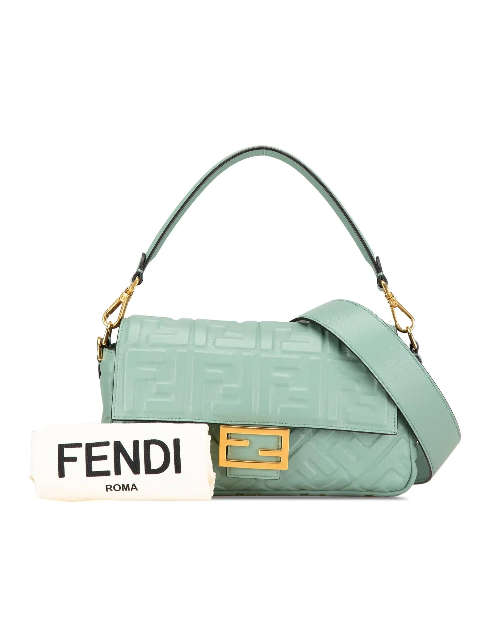 Zucca Embossed Leather Baguette Satchel with Detachable Strap and Interior Zip Pocket