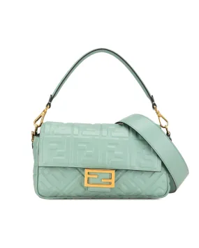 Zucca Embossed Leather Baguette Satchel with Detachable Strap and Interior Zip Pocket